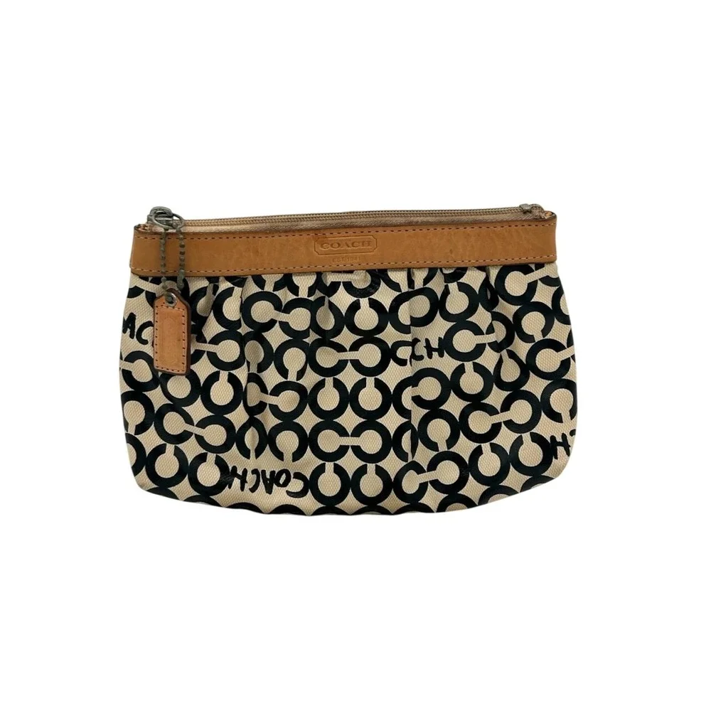 Coach‎ Cosmetic Bag Pouch Signature Print Canvas Small Purse